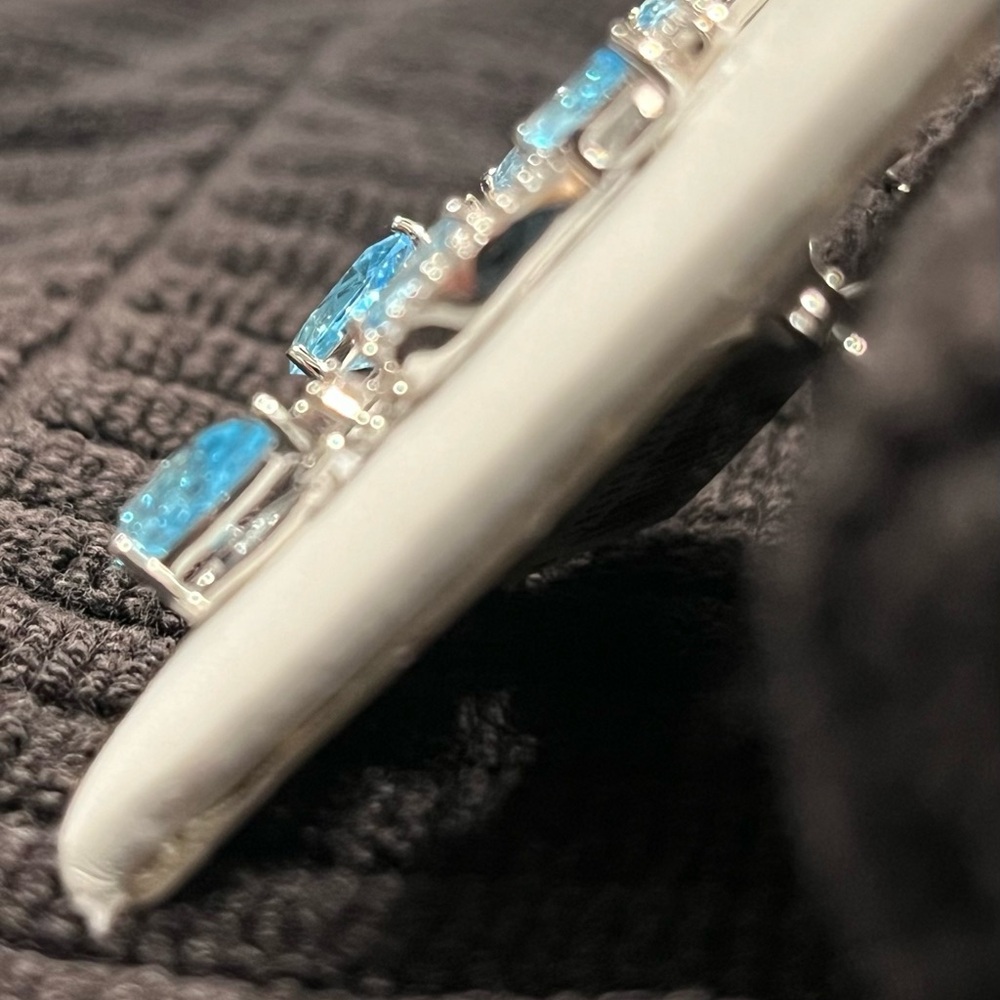 Blue Topaz 14k Gold over Sterling Silver Earrings w/ CR White Sapphires - Picture 7 of 7